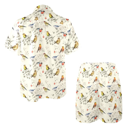 Bird Watercolor Design Pattern Men's Beach Shirt and Shorts Set