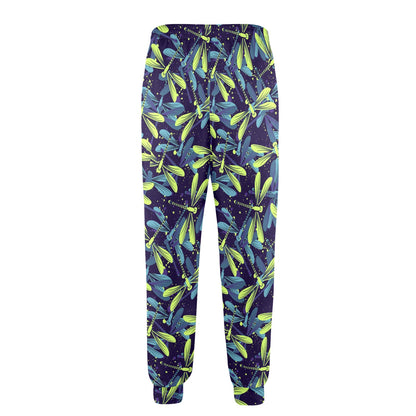 Dragonfly Lime Blue Print Pattern Men's Casual Track Pants