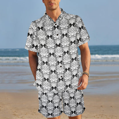 Lotus Mandala Print Pattern Men's Beach Shirt and Shorts Set
