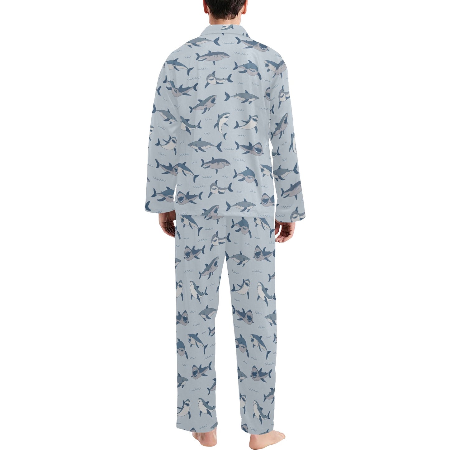 Shark Print Design LKS304 Men's Long Pajama Set