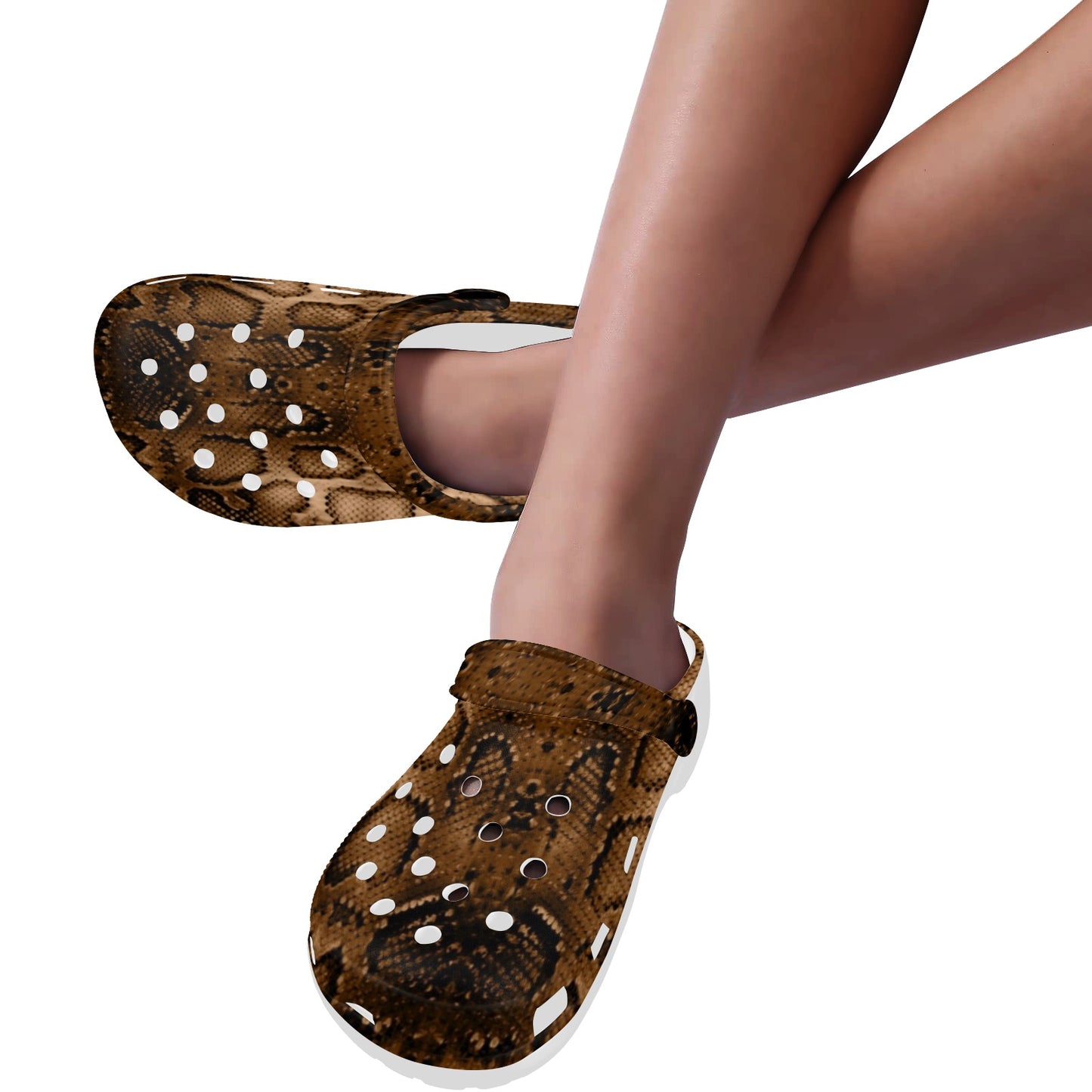 Snake Skin Brown Print Unisex Clogs Shoes