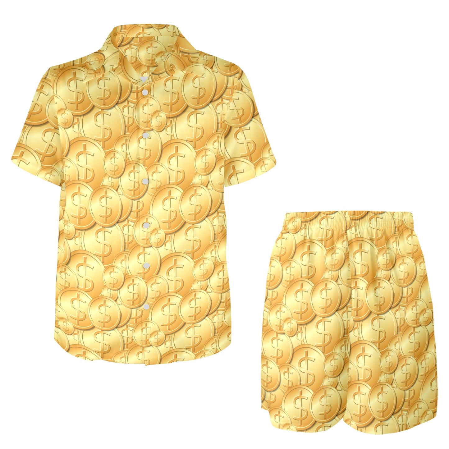 Dollar Pattern Print Design DO03 Men's Beach Shirt and Shorts Set