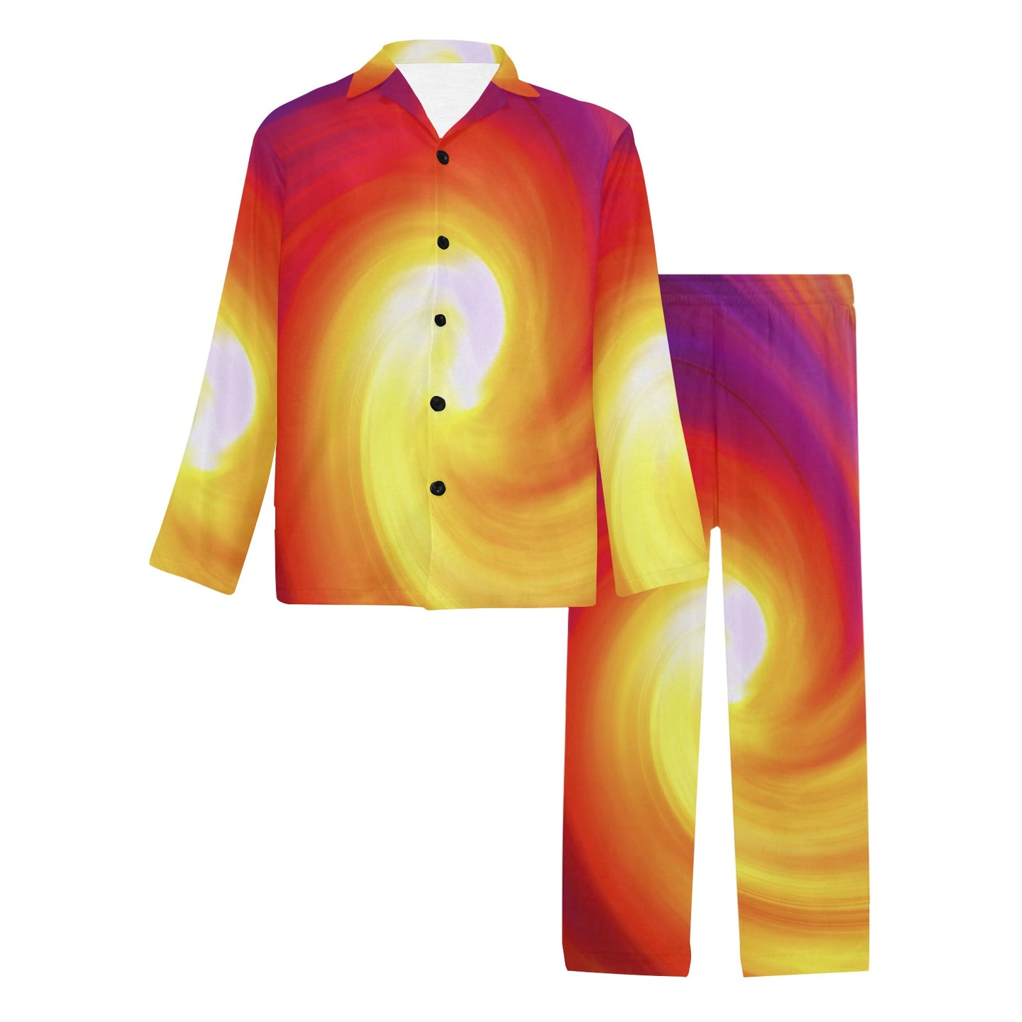 Vortex Twist Swirl Flame Themed Men's Long Pajama Set