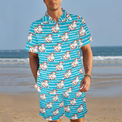 Cow Cute Print Pattern Men's Beach Shirt and Shorts Set