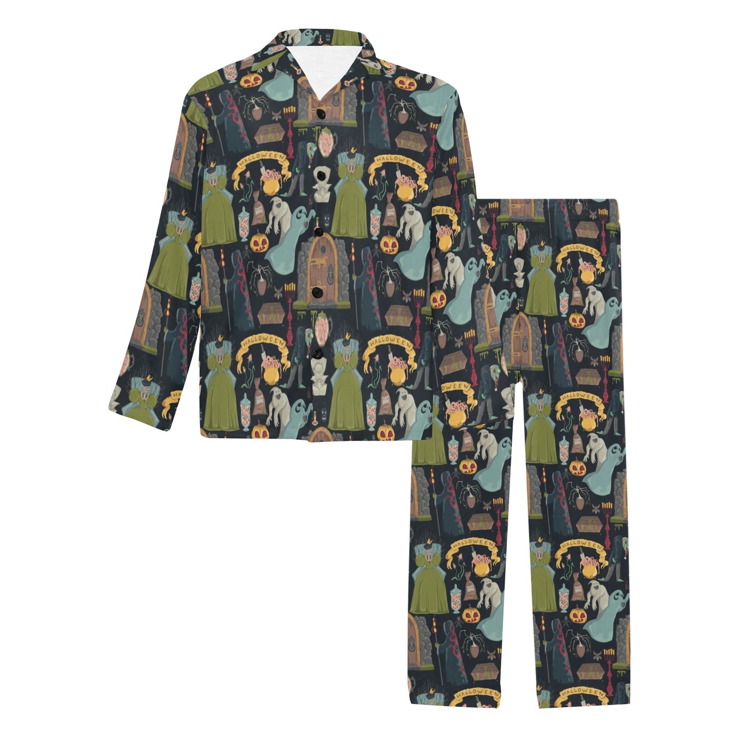Creepy Halloween Print Design LKS304 Men's Long Pajama Set