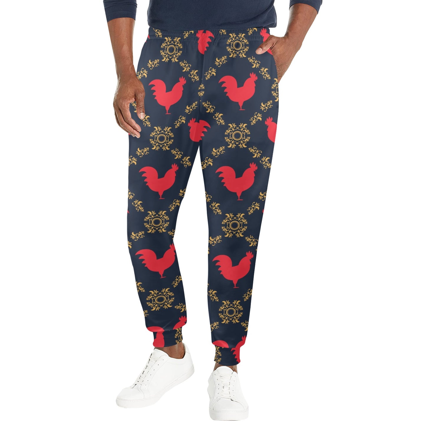 Rooster Pattern Print Design A02 Men's Casual Track Pants