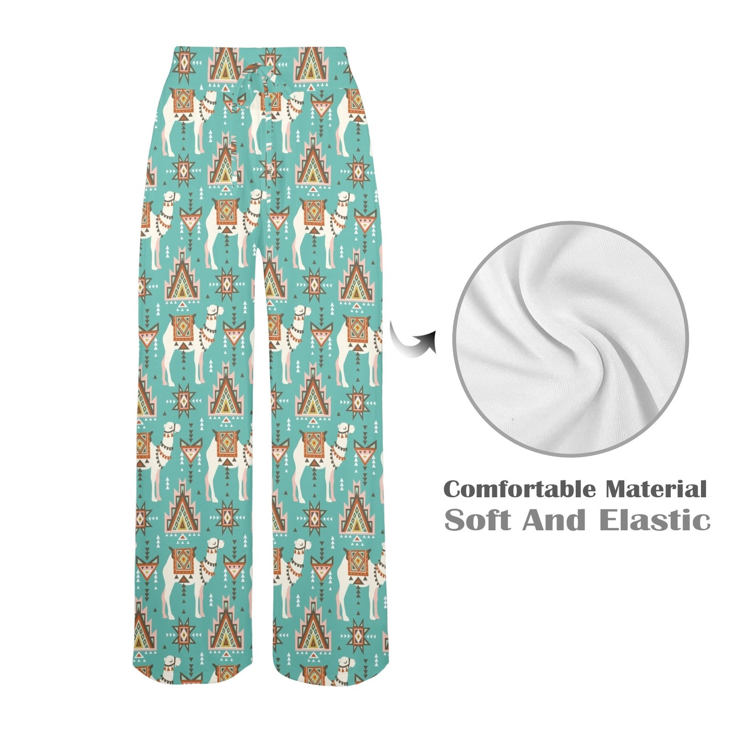 Camel ethnic Design Print Pattern JJ024 Women's Wide Leg Lounge Pants