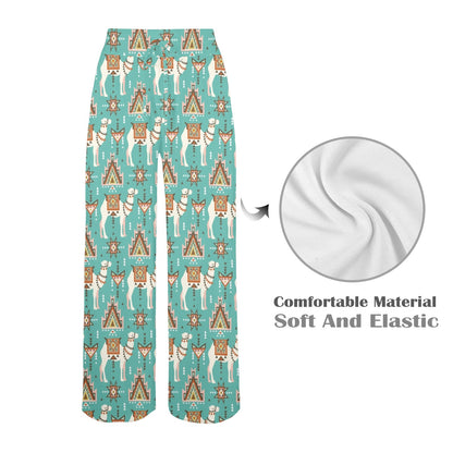 Camel ethnic Design Print Pattern JJ024 Women's Wide Leg Lounge Pants