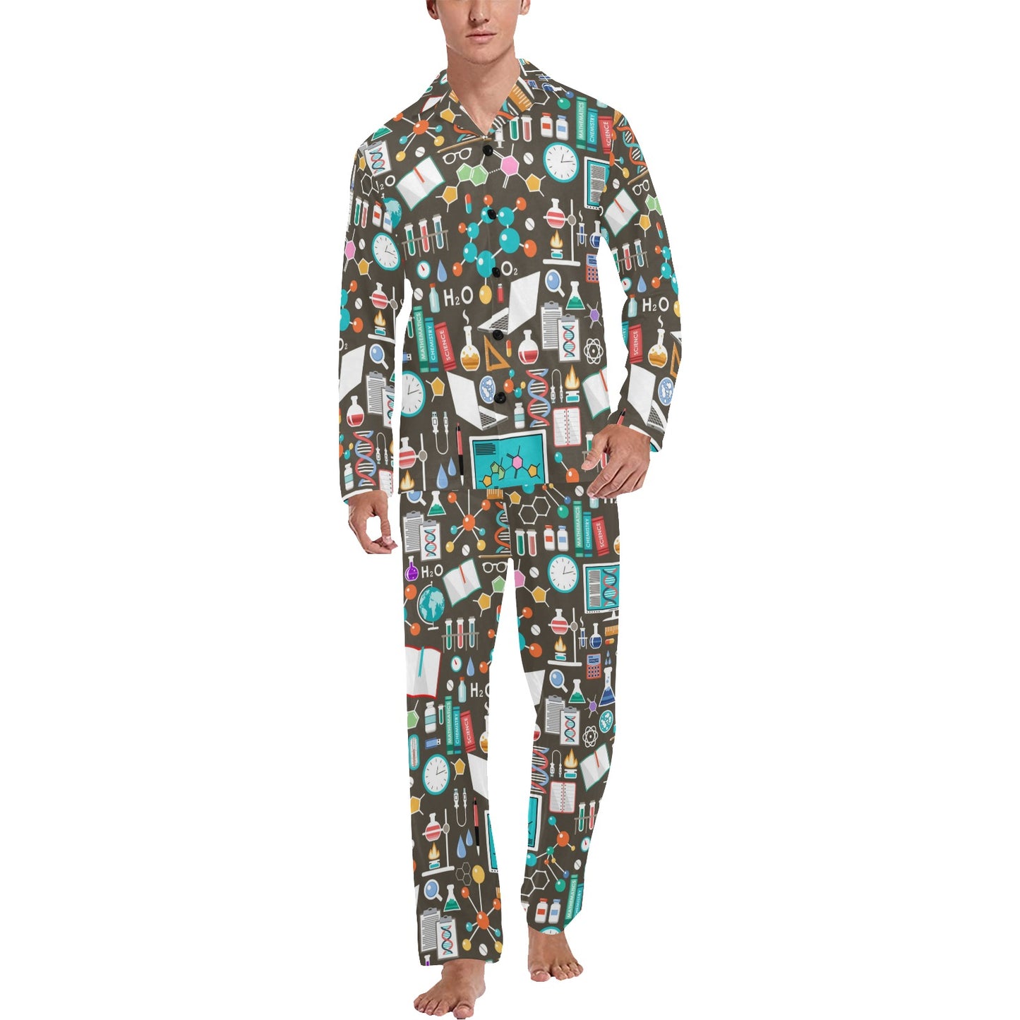 Science Print Design LKS303 Men's Long Pajama Set