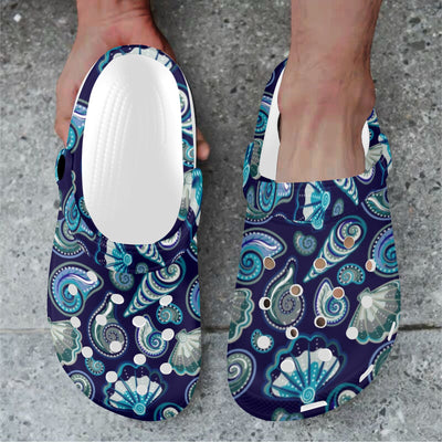 Beach Seashell Blue Print Unisex Clogs Shoes