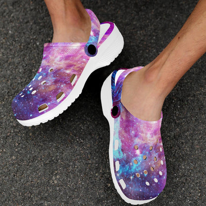 Galaxy Night Purple Space Print Unisex Clogs Shoes