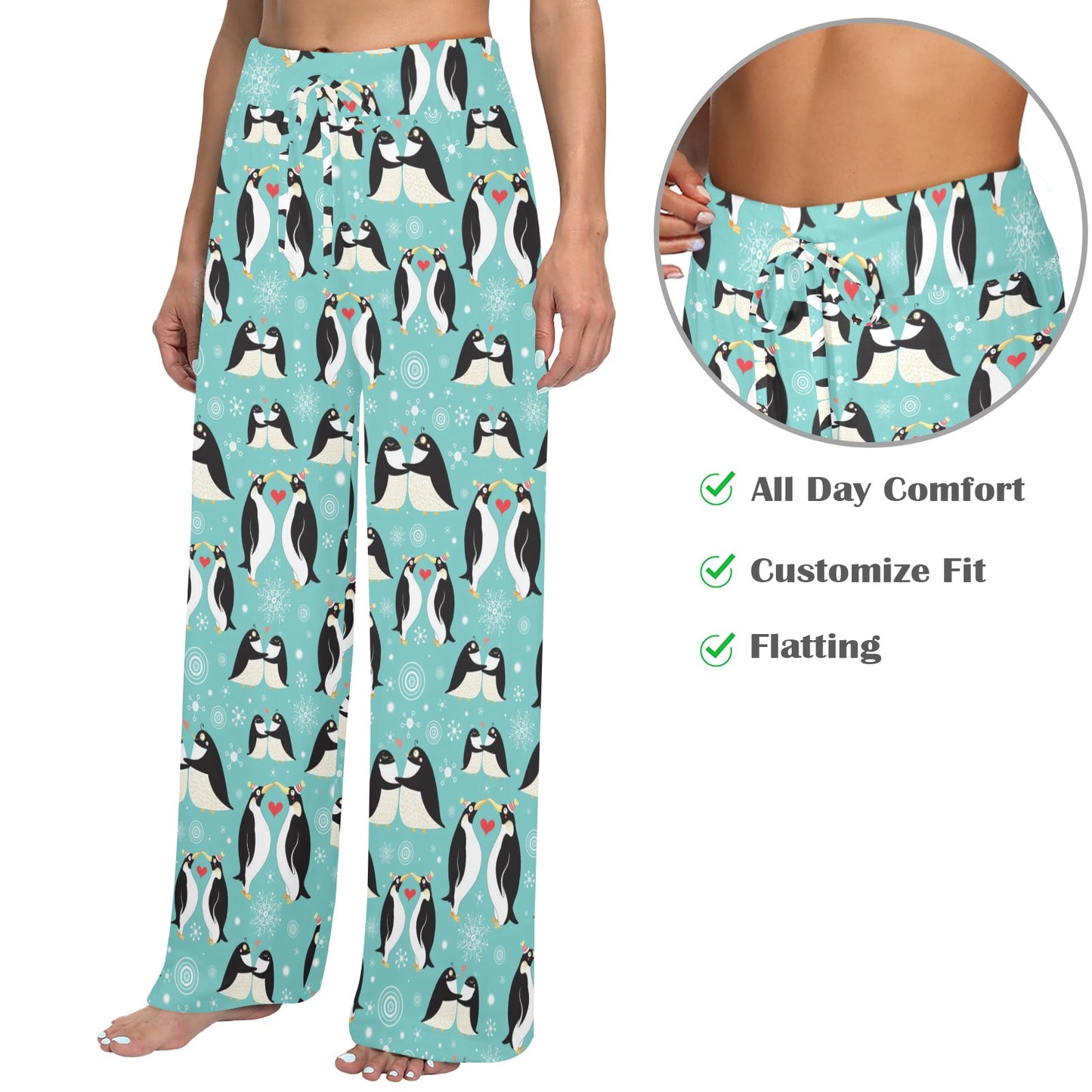 Penguin Love Print Women's Wide Leg Lounge Pants