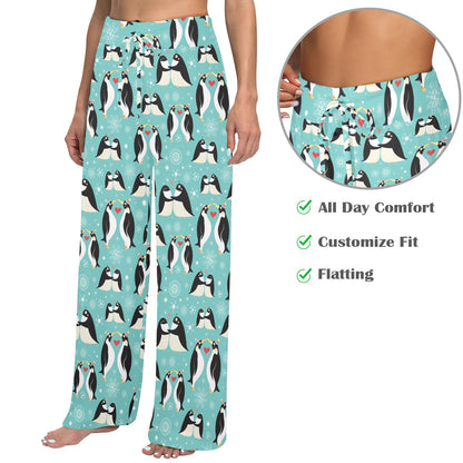 Penguin Love Print Women's Wide Leg Lounge Pants