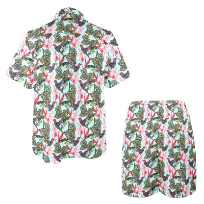 Hummingbird Cute Themed Print Men's Beach Shirt and Shorts Set
