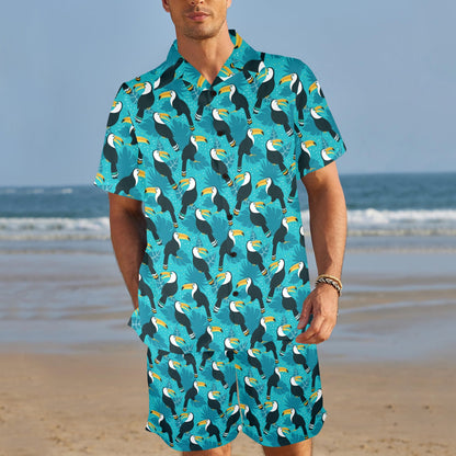 Toucan Parrot Pattern Print Men's Beach Shirt and Shorts Set