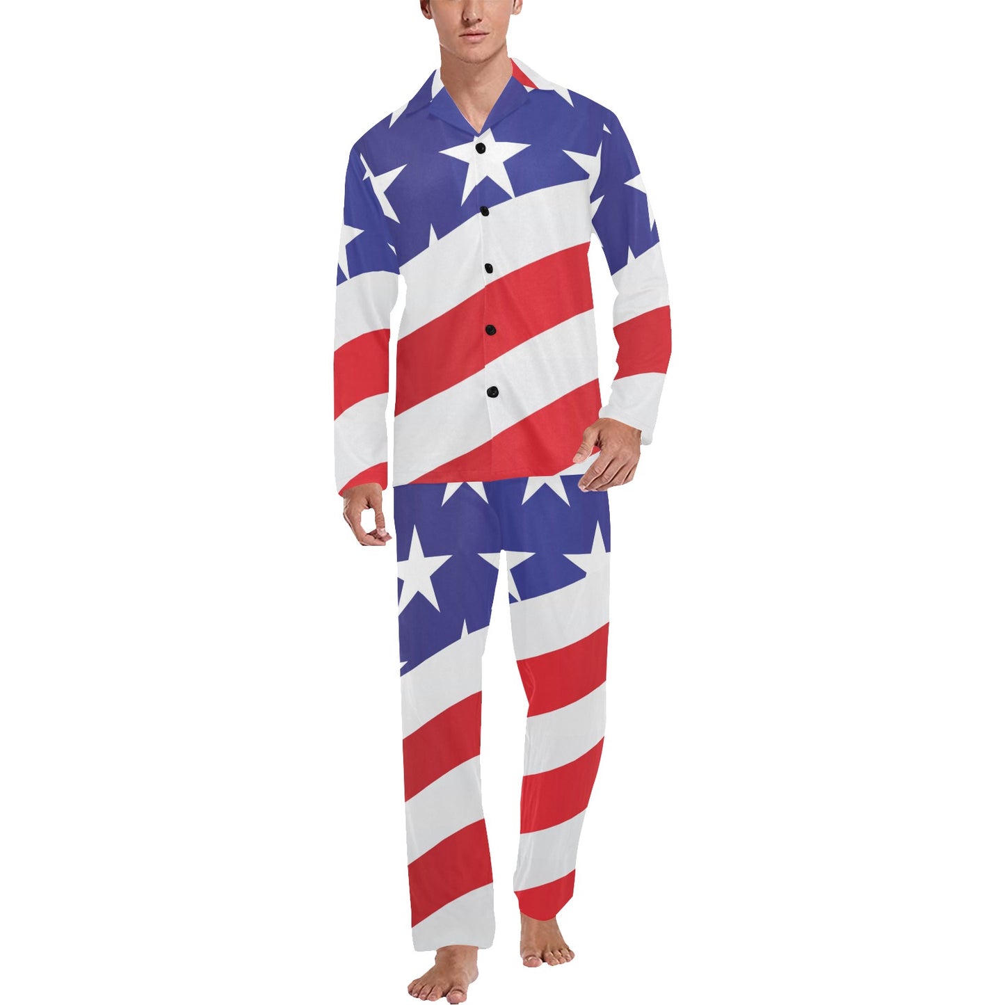 American flag Print Men's Long Pajama Set