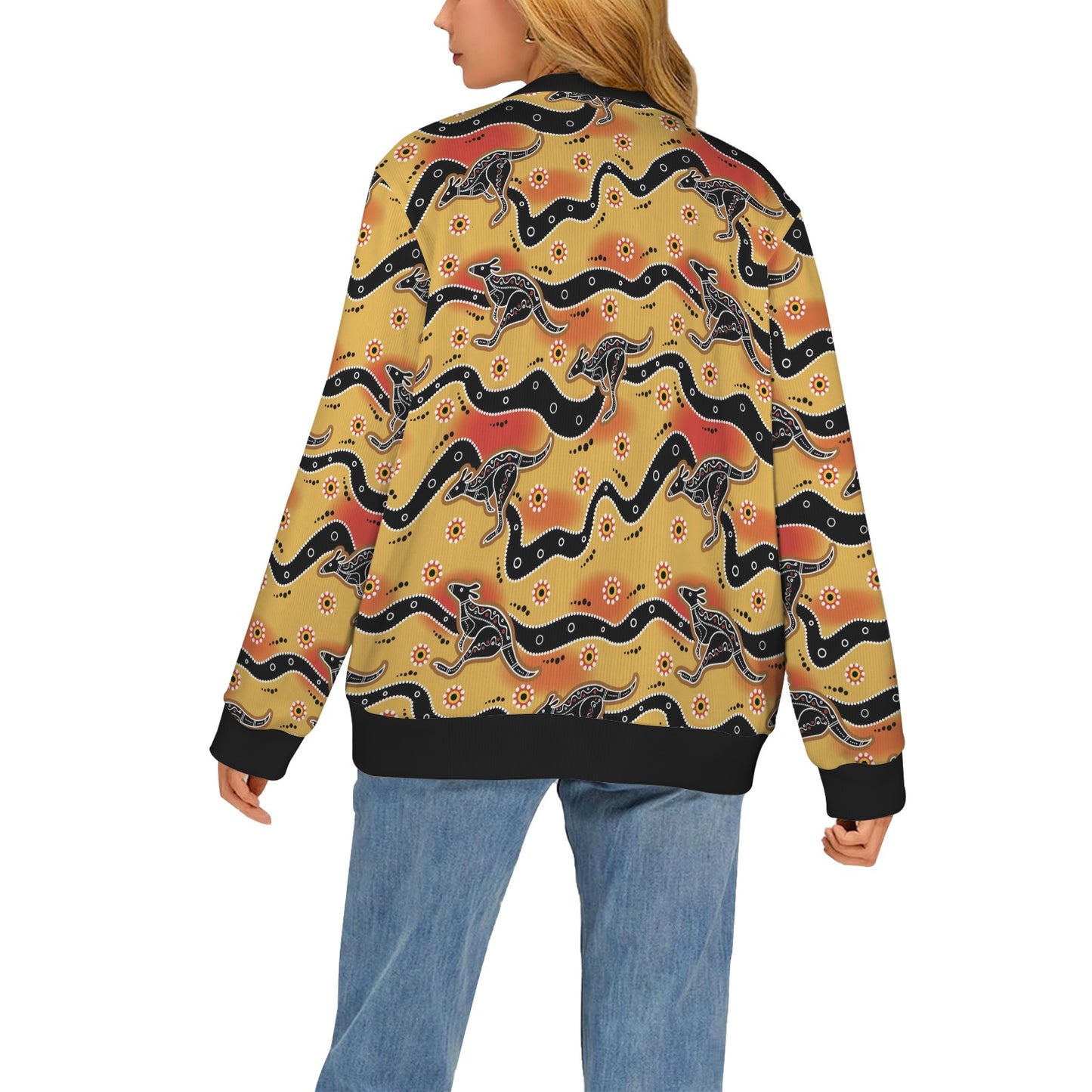 Kangaroos Aboriginal Pattern Print Design 06 Women's Cardigan