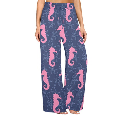 SeaHorse Pink Pattern Print Design 02 Women's Wide Leg Lounge Pants