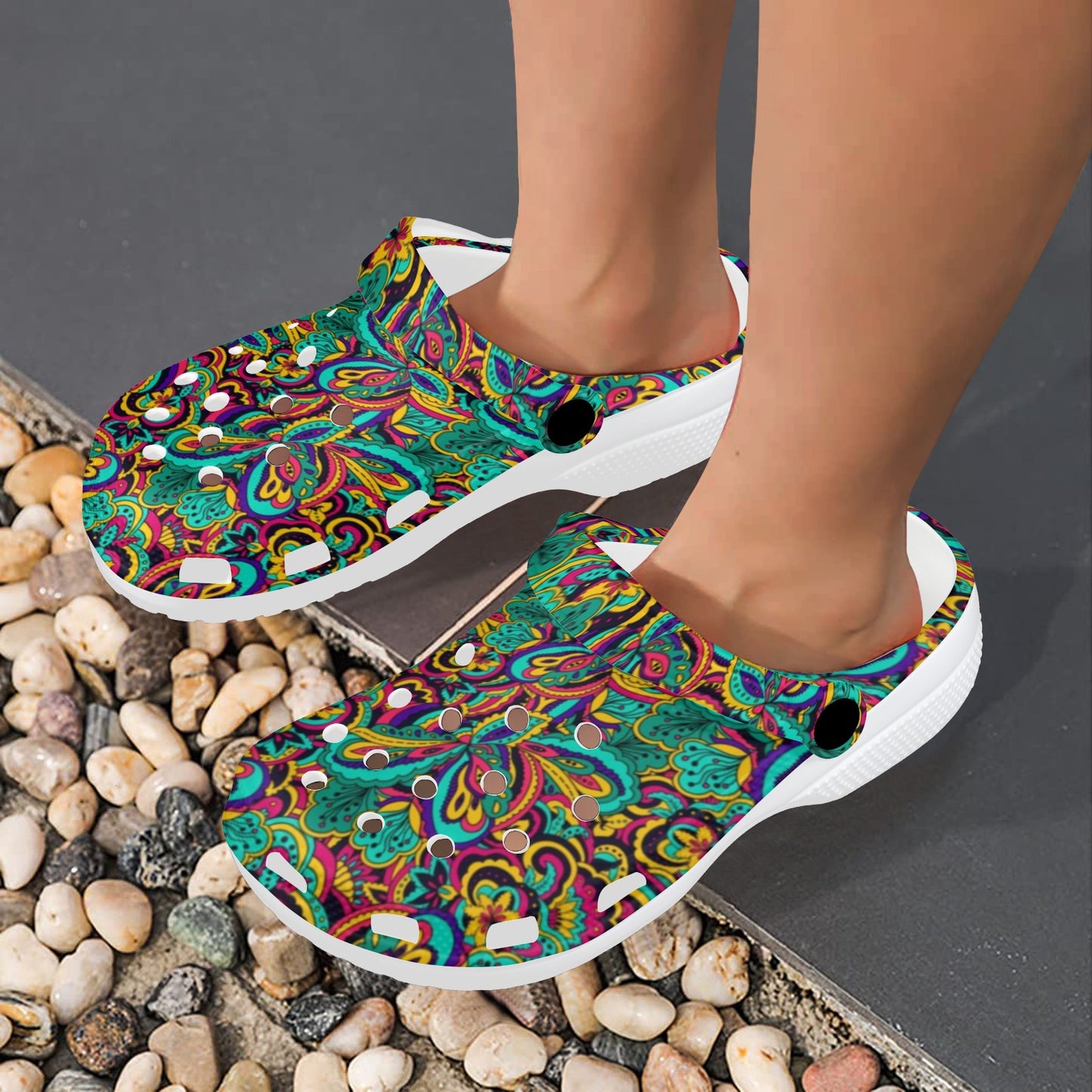 Psychedelic Trippy Floral Design Unisex Clogs Shoes