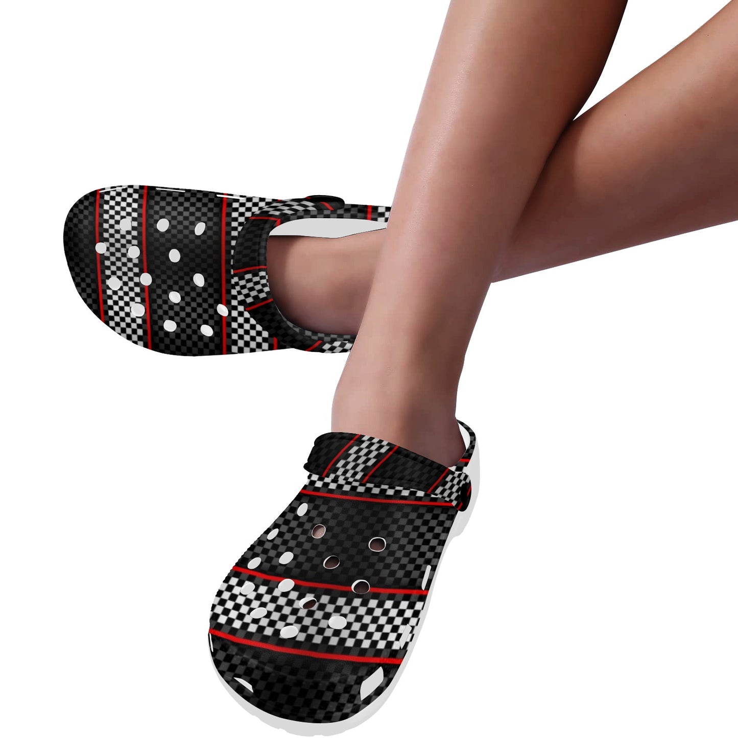 Checkered Flag Red Line Style Unisex Clogs Shoes
