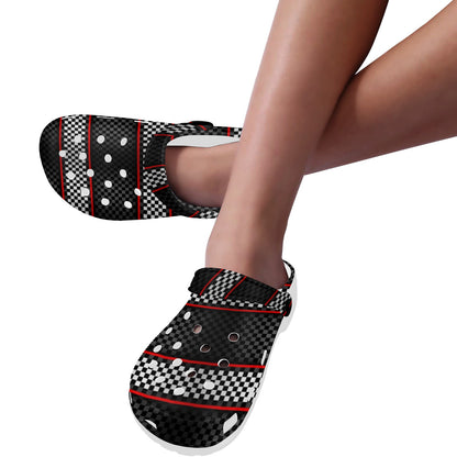 Checkered Flag Red Line Style Unisex Clogs Shoes