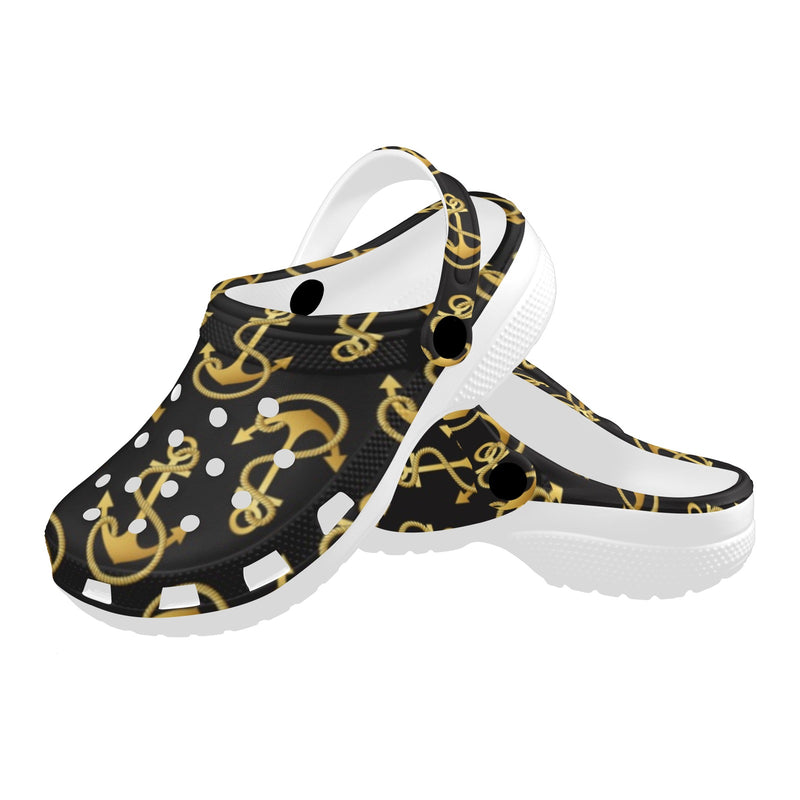 Anchor Gold Pattern Unisex Clogs Shoes