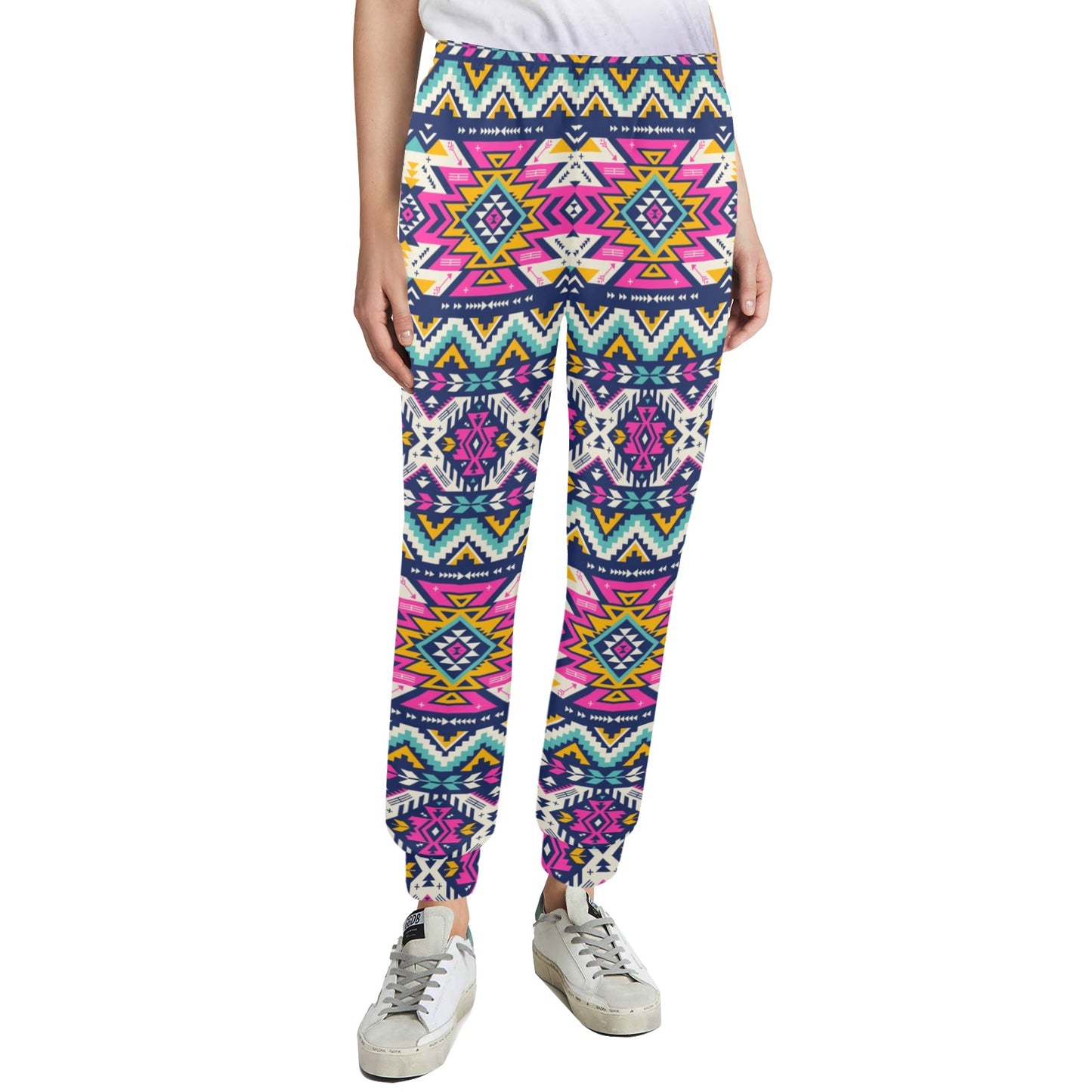 Aztec Pink Geometric Print Pattern Women's Casual Track Pants
