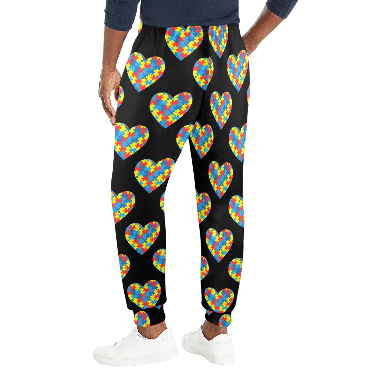 Autism Awareness Heart Design Print Men's Casual Track Pants
