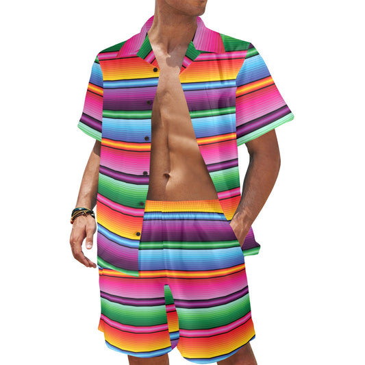 Mexican Blanket Colorful Print Pattern Men's Beach Shirt and Shorts Set