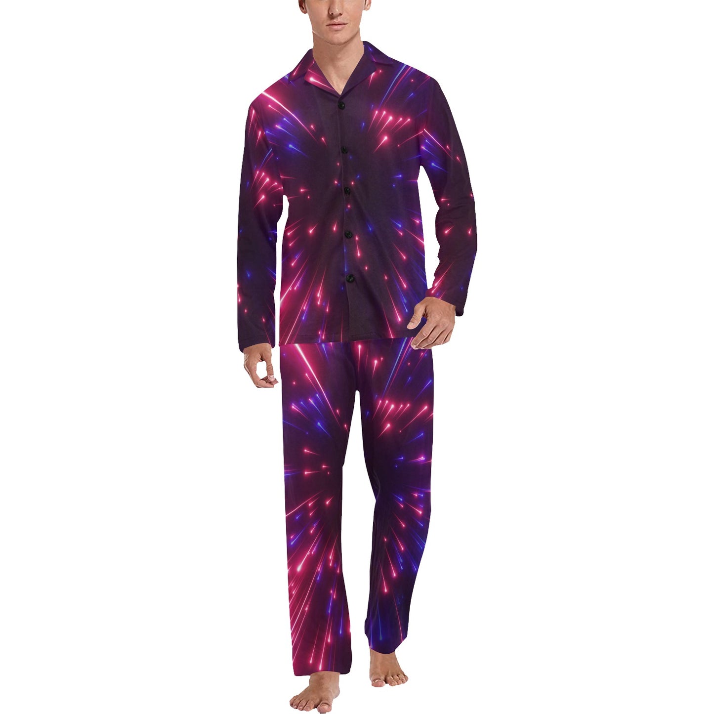 Celestial Purple Blue Neon Speed Light Men's Long Pajama Set