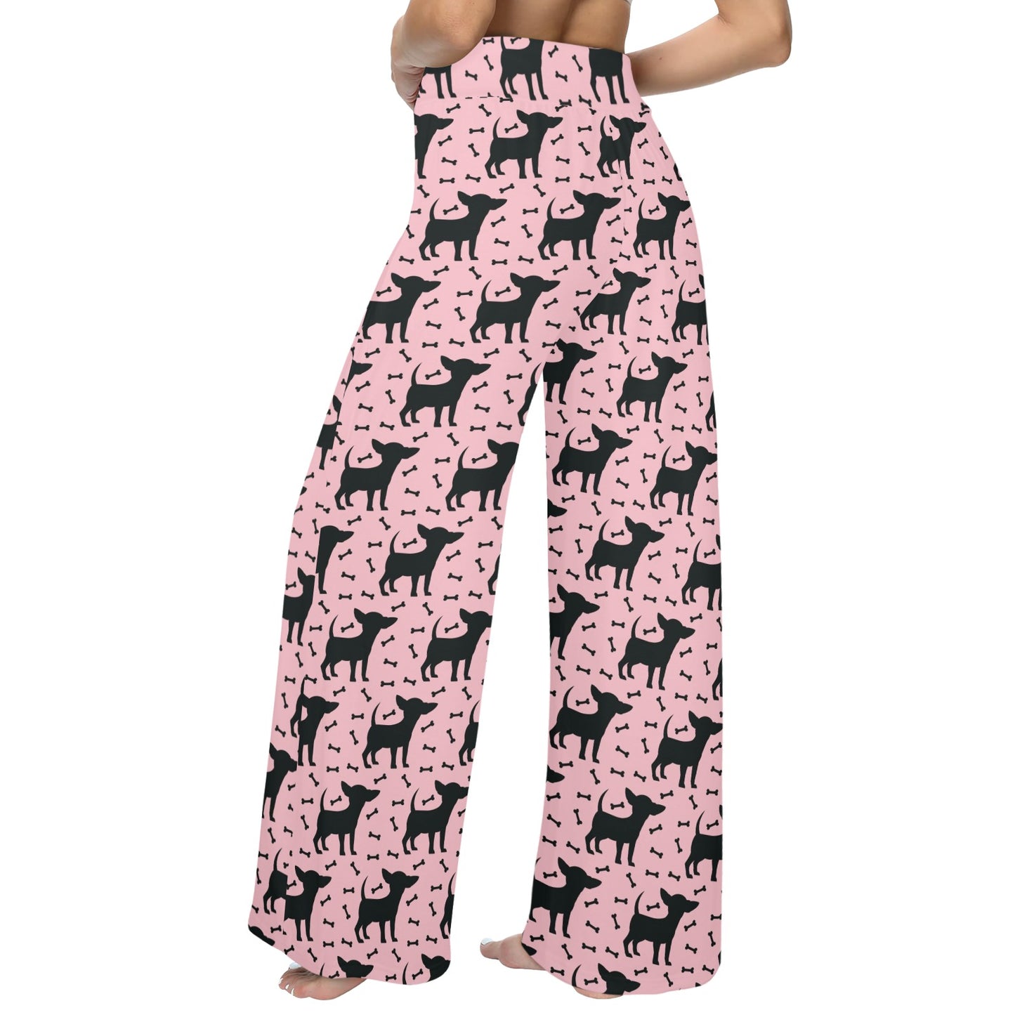Chihuahua Pink Print Pattern Women's Wide Leg Lounge Pants