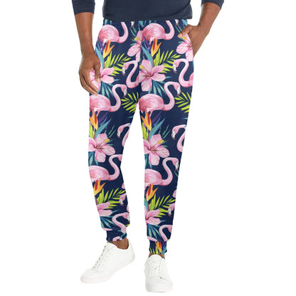 Flamingo Hibiscus Print Men's Casual Track Pants