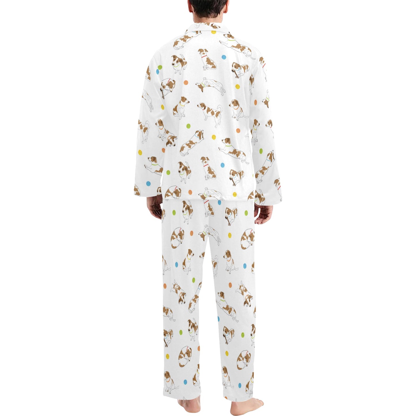 Russell Terriers With Balls Print Design LKS307 Men's Long Pajama Set
