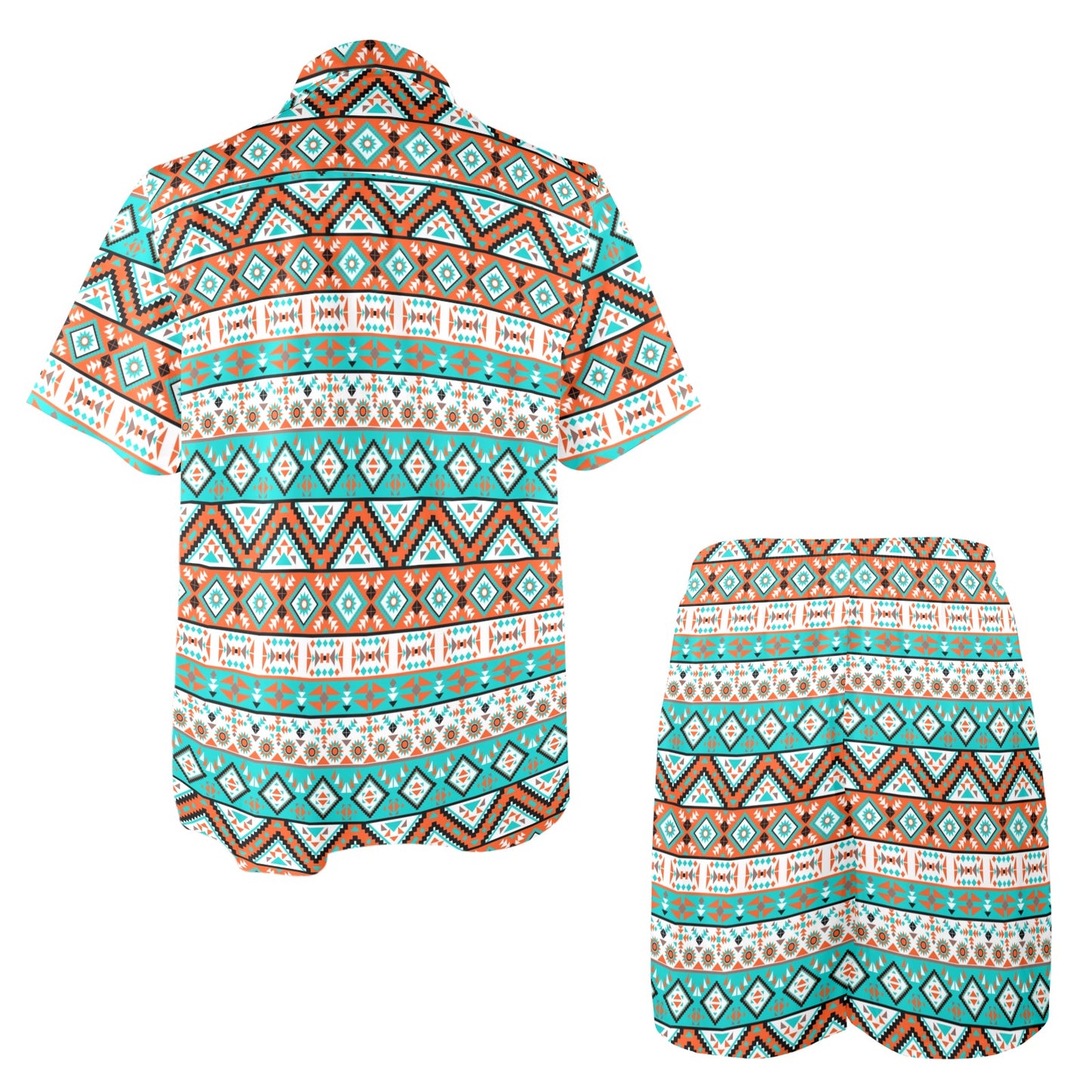 Navajo Style Print Pattern Men's Beach Shirt and Shorts Set