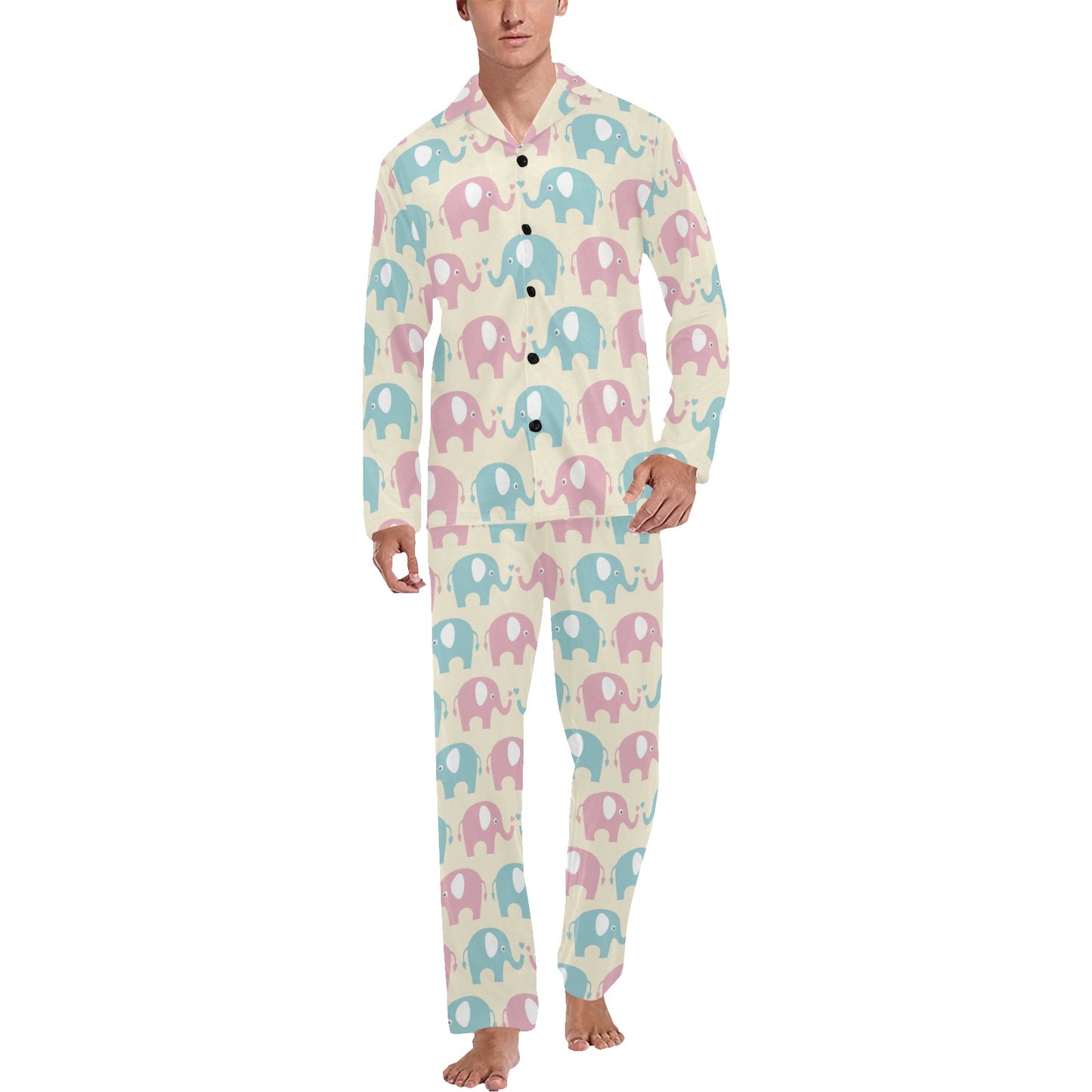 Elephant Baby Pastel Print Pattern Men's Long Pajama Set
