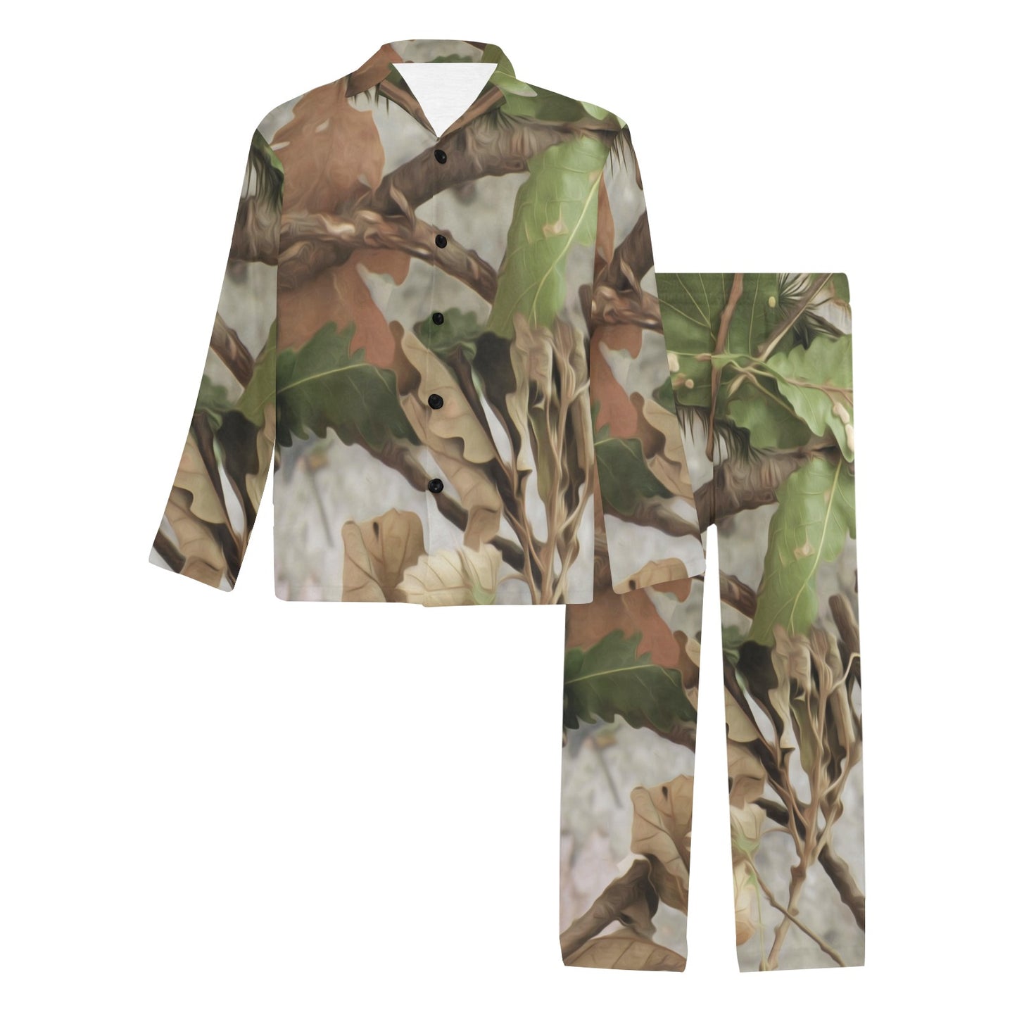 Camo Realistic Tree Forest Print Men's Long Pajama Set