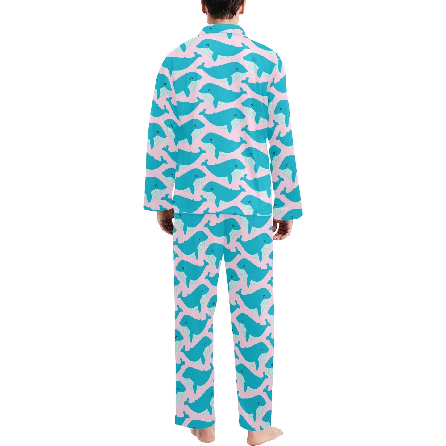 Whale Print Design LKS302 Men's Long Pajama Set
