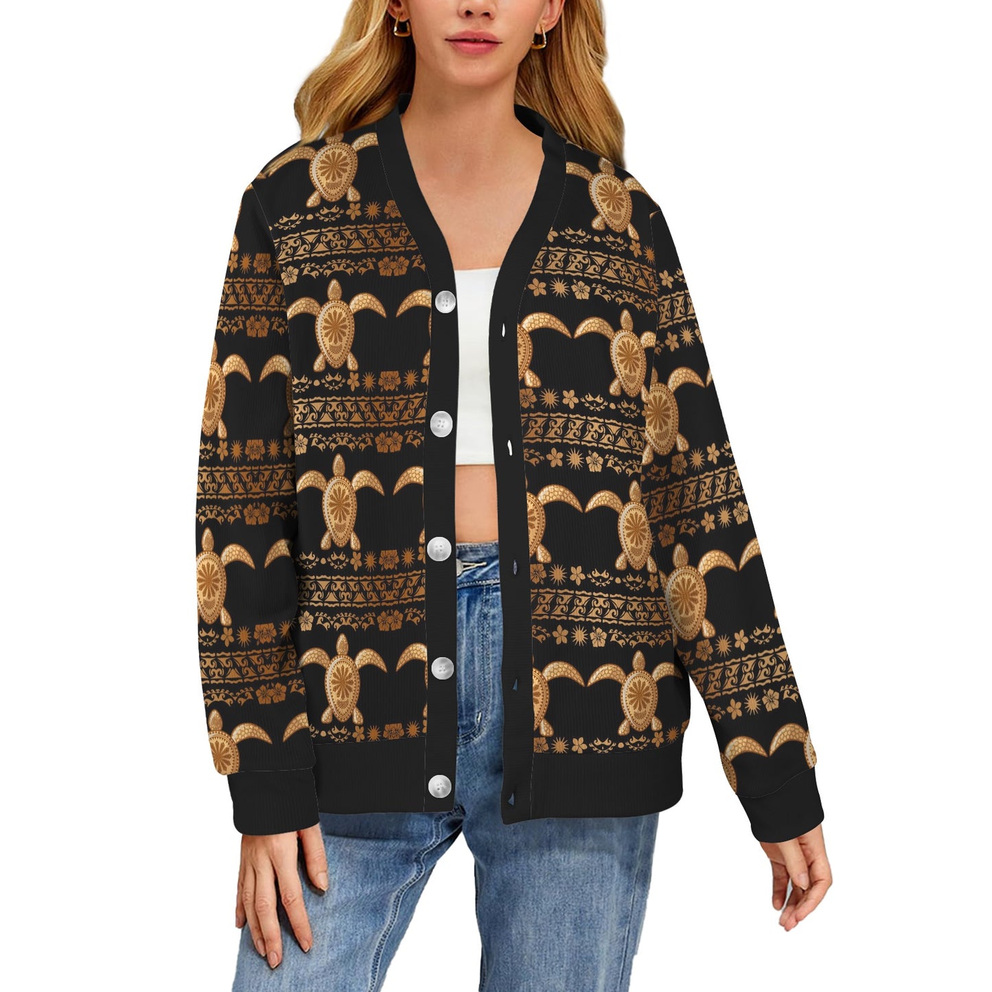 Tribal Sea turtle Polynesian Hawaiian Women's Cardigan