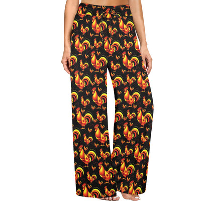Rooster Print Themed Women's Wide Leg Lounge Pants
