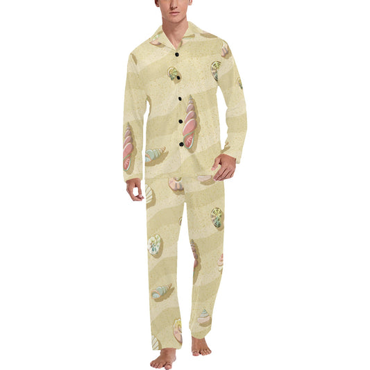 Beach with Seashell Theme Men's Long Pajama Set