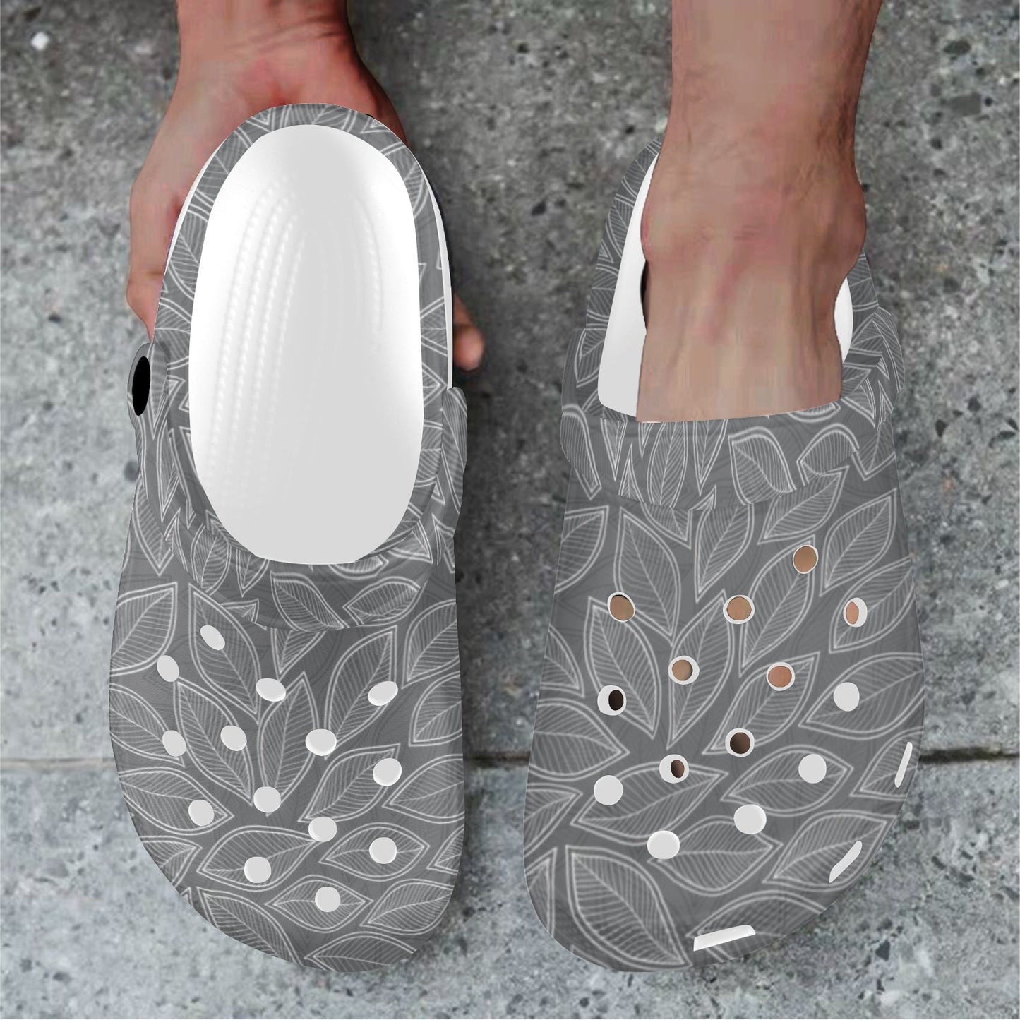 Elm Leave Grey Print Pattern Unisex Clogs Shoes