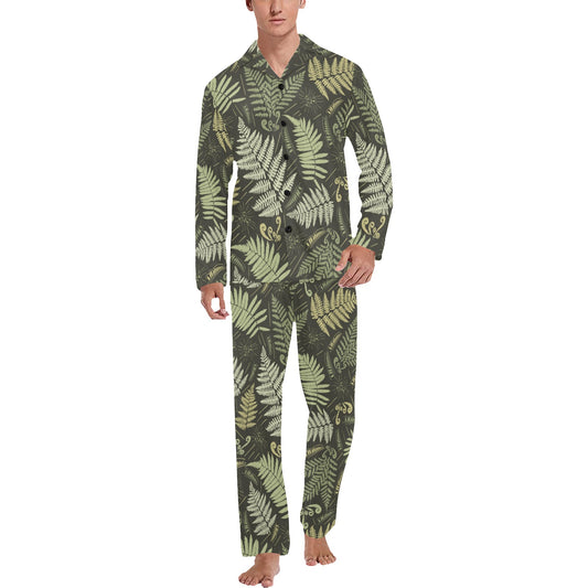 Fern Leave Green Print Pattern Men's Long Pajama Set