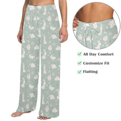 Bunny Pattern Print Design 03 Women's Wide Leg Lounge Pants
