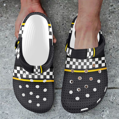 Checkered Flag Yellow Line Style Unisex Clogs Shoes