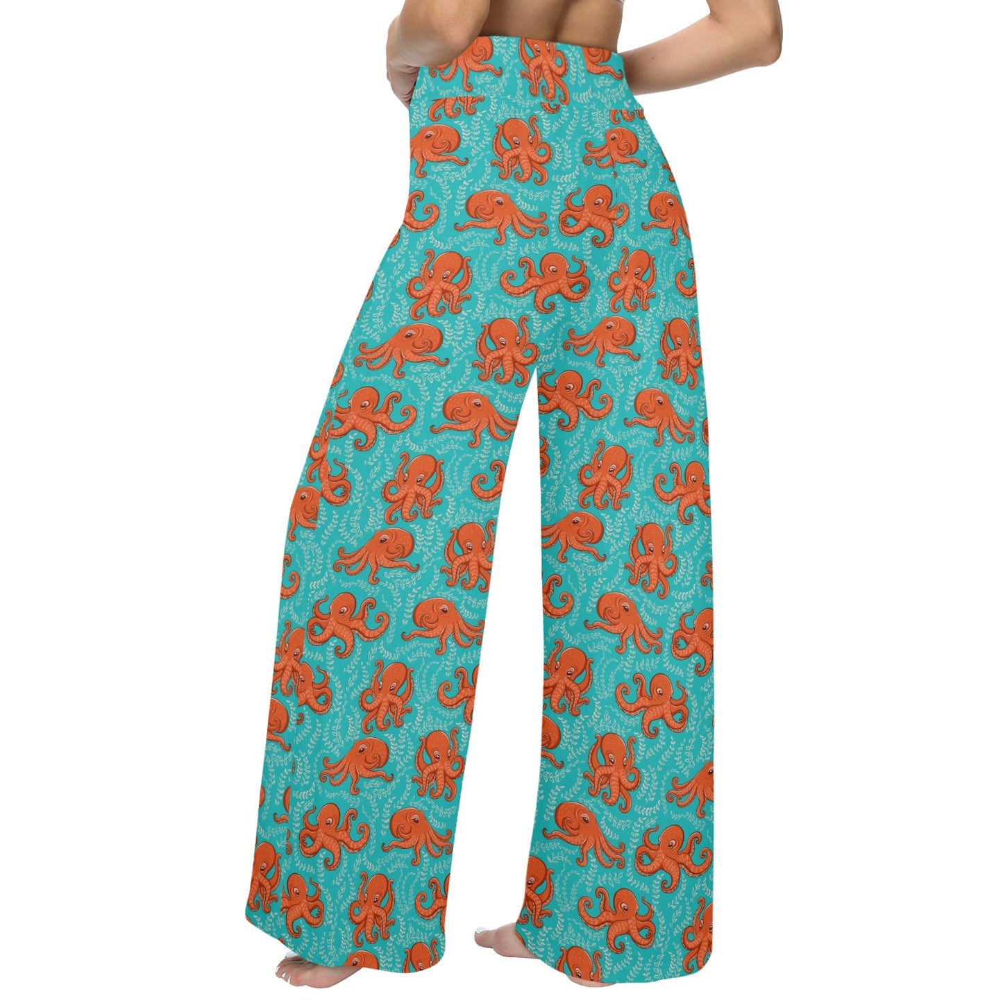 Octopus Cartoon Design Print Themed Women's Wide Leg Lounge Pants