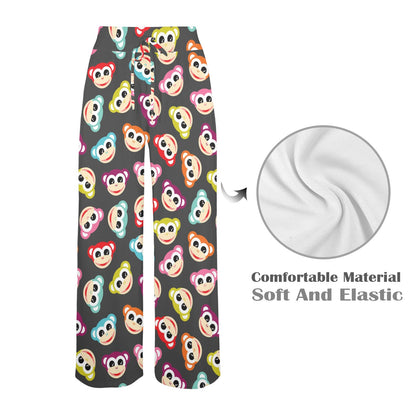 Monkey Head Design Themed Print Women's Wide Leg Lounge Pants