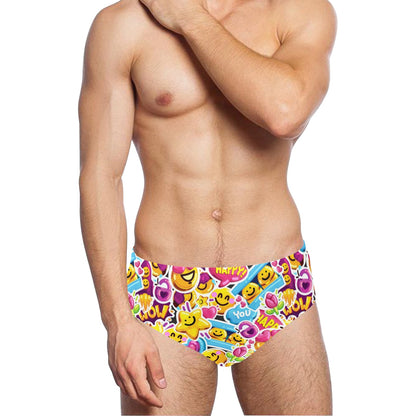 Emoji Sticker Print Pattern Men's Swimming Briefs