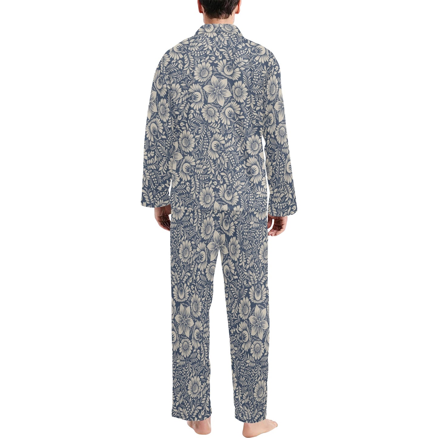 Elegant Floral Print Pattern Men's Long Pajama Set