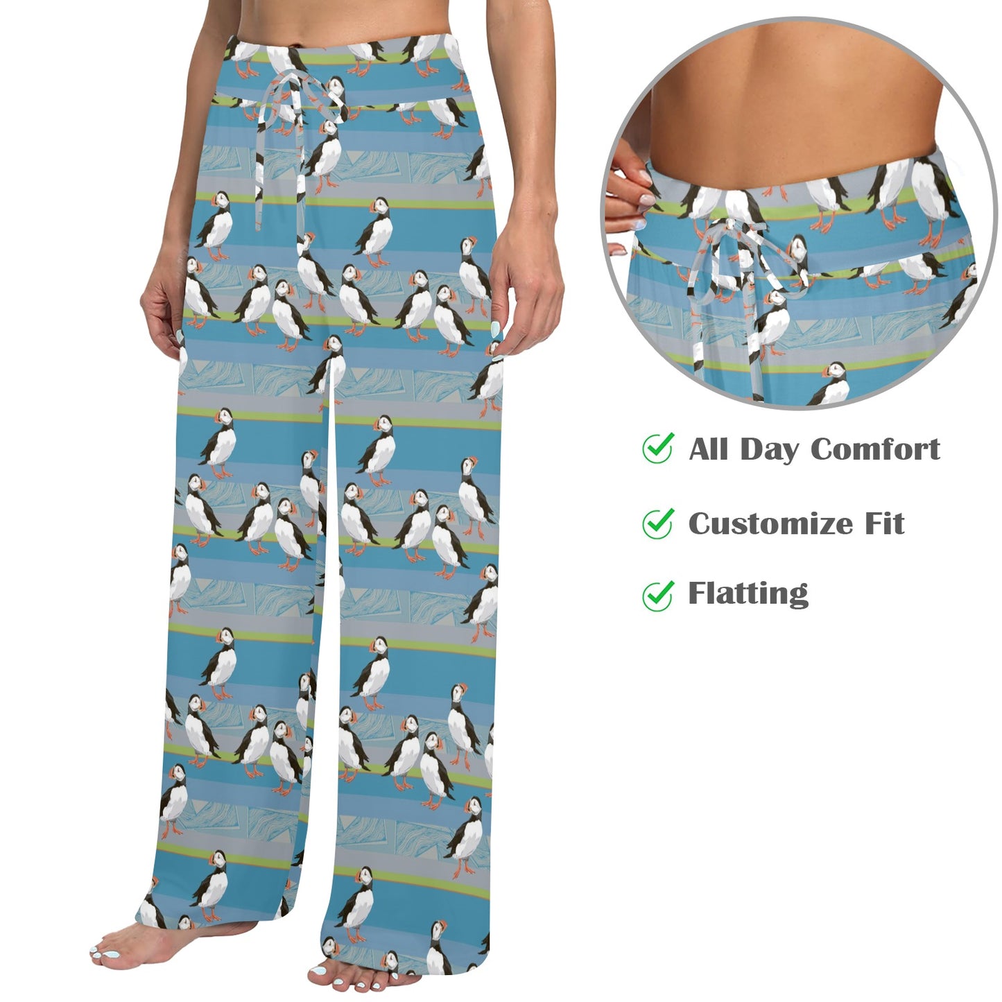 Puffin Pattern Print Design A01 Women's Wide Leg Lounge Pants
