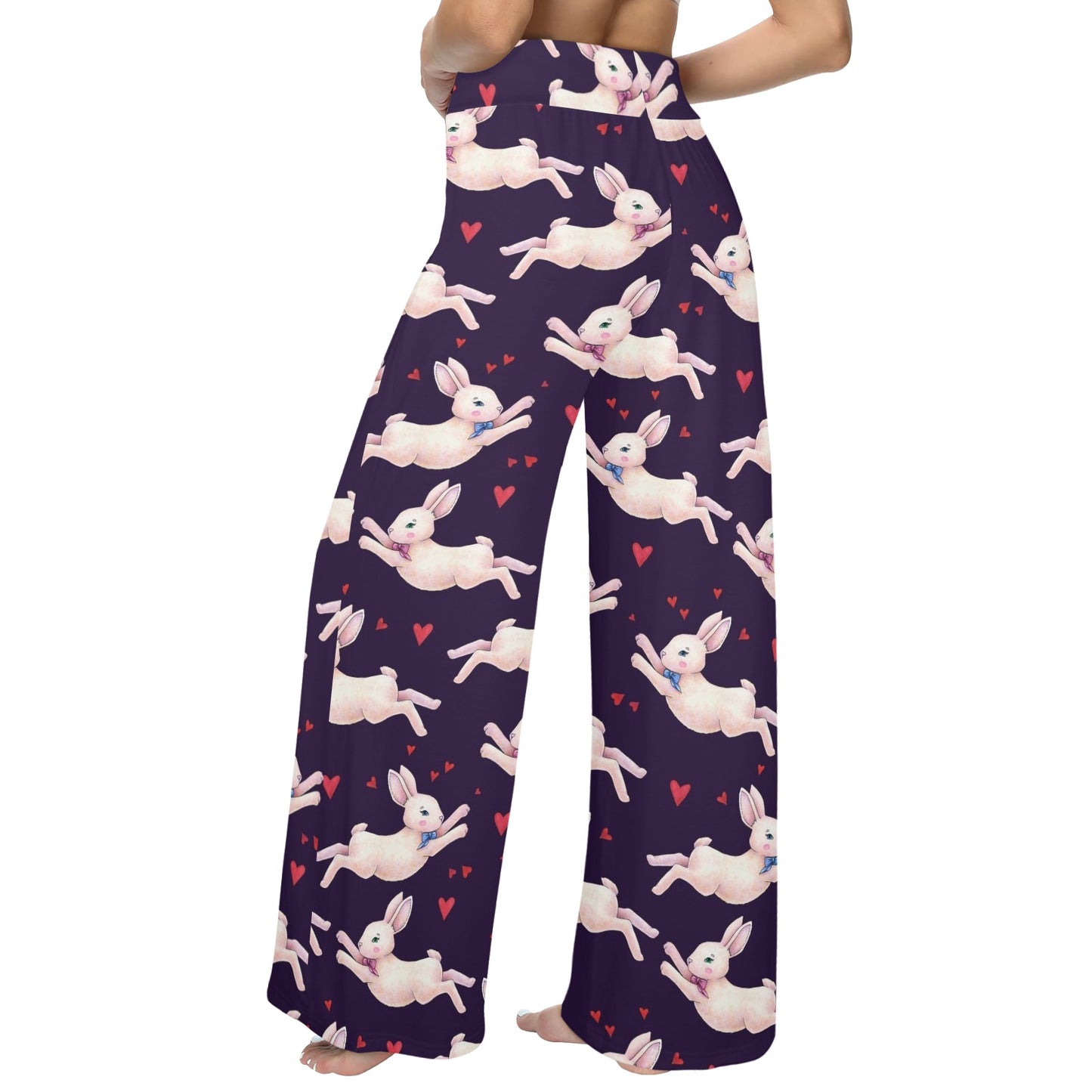 Rabbit Pattern Print Design RB016 Women's Wide Leg Lounge Pants
